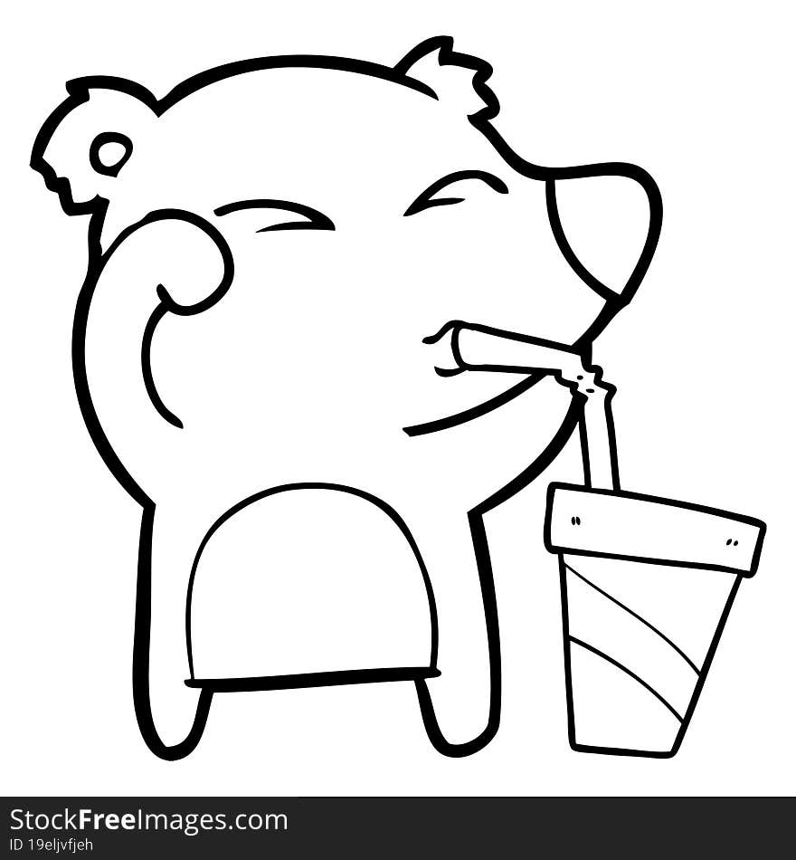 cartoon tired bear rubbing eyes drinking soda. cartoon tired bear rubbing eyes drinking soda