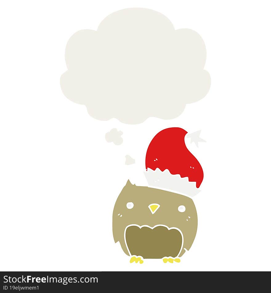 Cute Christmas Owl And Thought Bubble In Retro Style