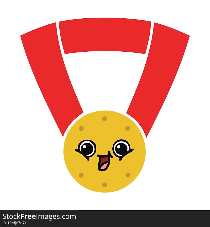 flat color retro cartoon of a gold medal