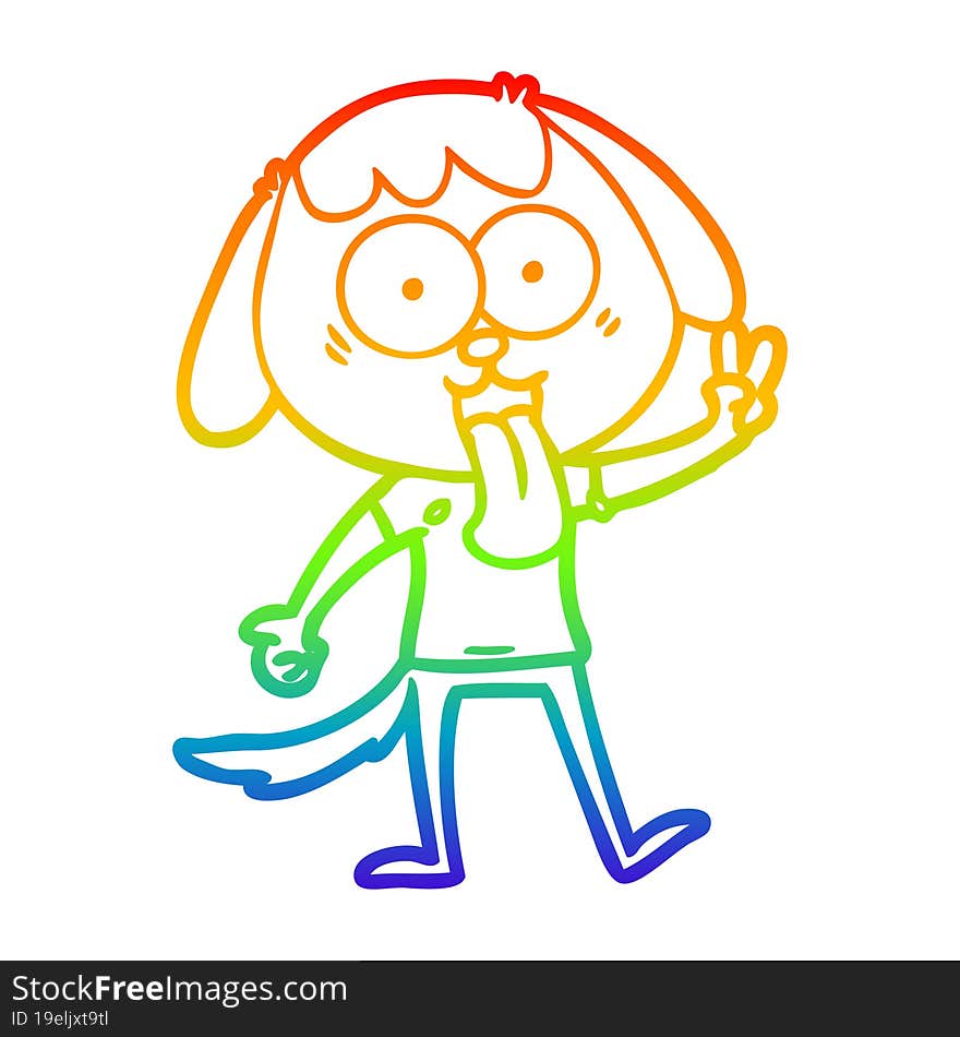 rainbow gradient line drawing of a cute cartoon dog