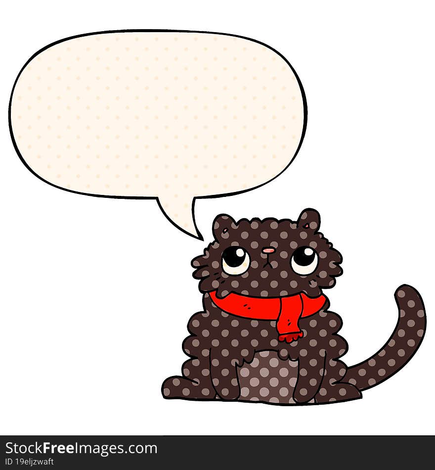 cartoon cat with speech bubble in comic book style