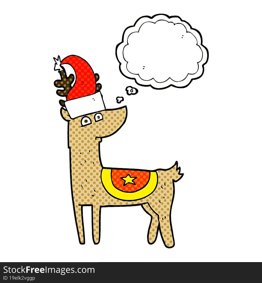 thought bubble cartoon reindeer wearing christmas hat