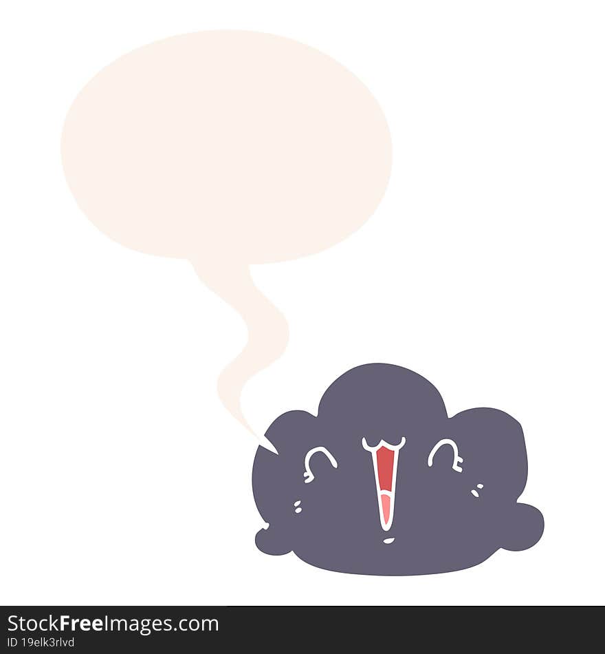 Happy Cloud Cartoon And Speech Bubble In Retro Style