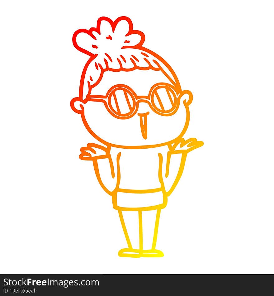 Warm Gradient Line Drawing Cartoon Shrugging Woman Wearing Spectacles