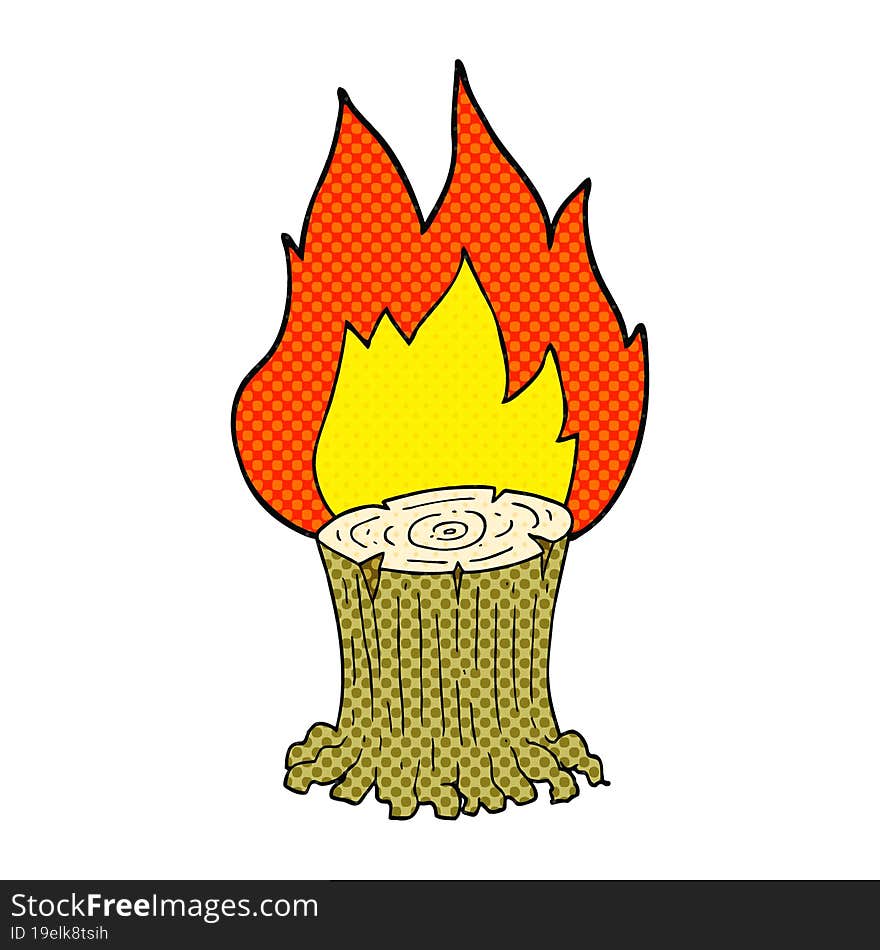 freehand drawn cartoon big tree stump on fire