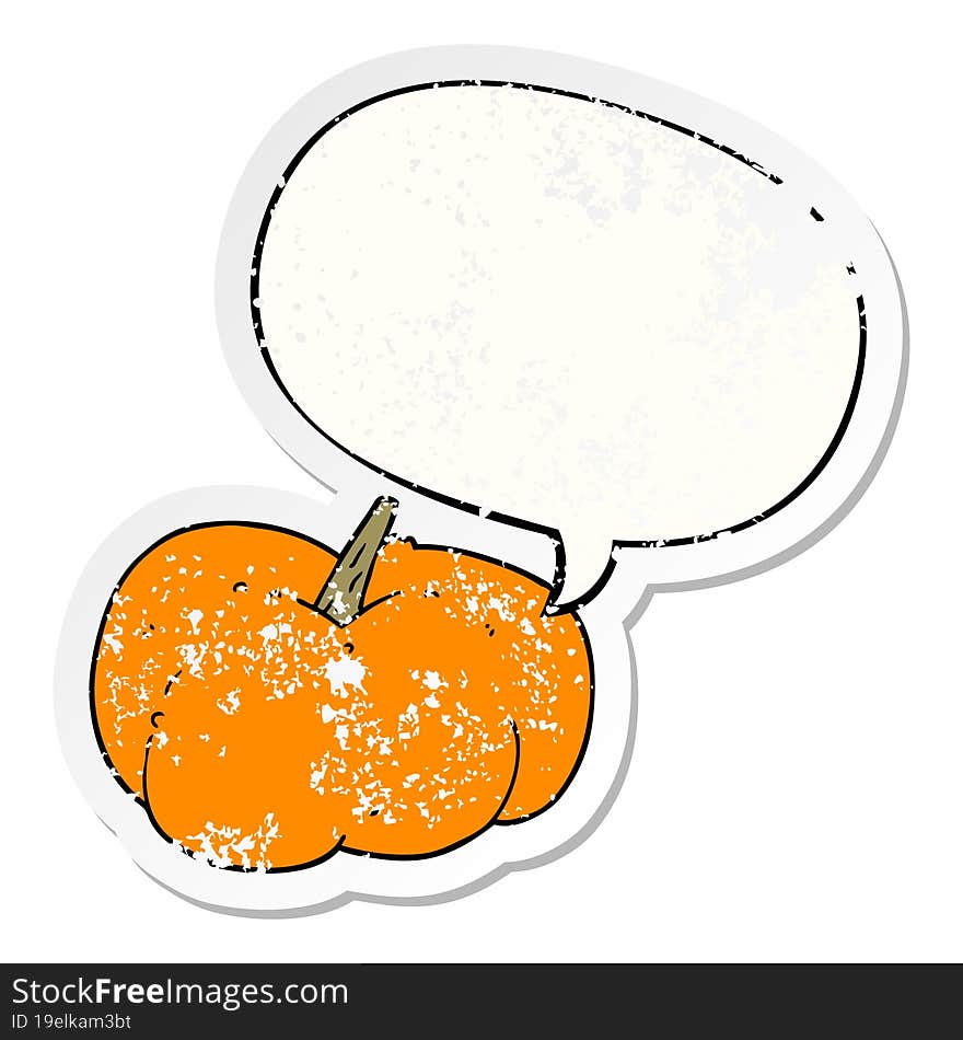 cartoon pumpkin squash and speech bubble distressed sticker