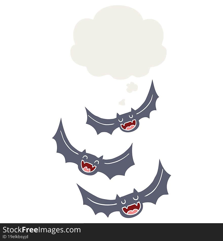 cartoon vampire bats with thought bubble in retro style