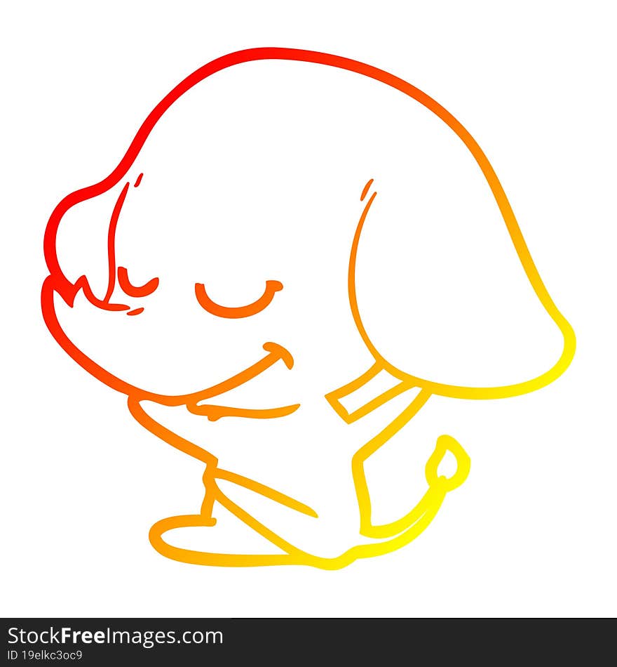 Warm Gradient Line Drawing Cartoon Smiling Elephant