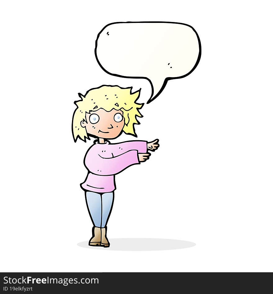 cartoon dancing woman with speech bubble