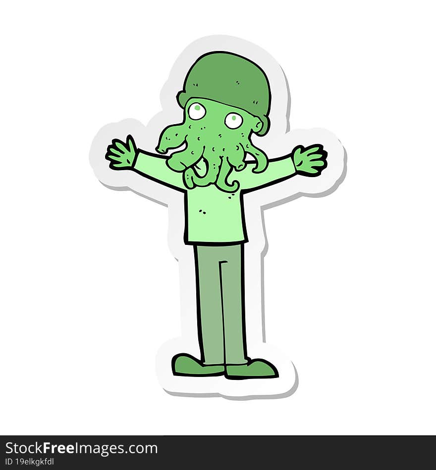 sticker of a cartoon alien squid face man