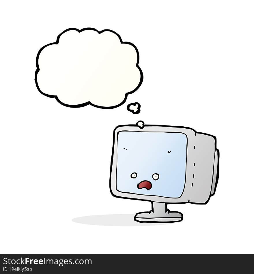 cartoon computer screen with thought bubble