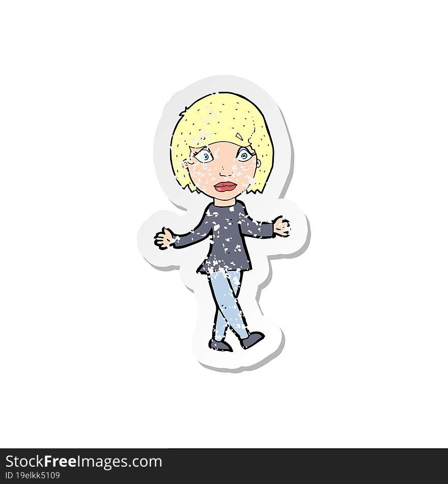 Retro Distressed Sticker Of A Cartoon Suprised Woman