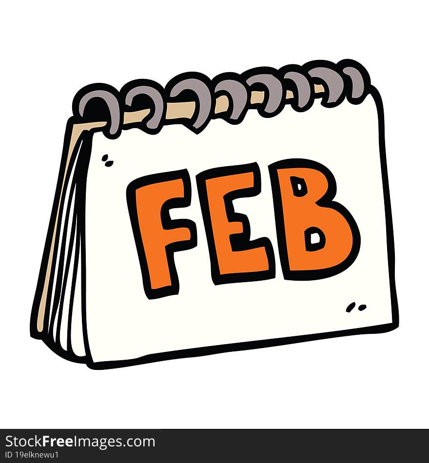 Cartoon Doodle Calendar Showing Month Of February