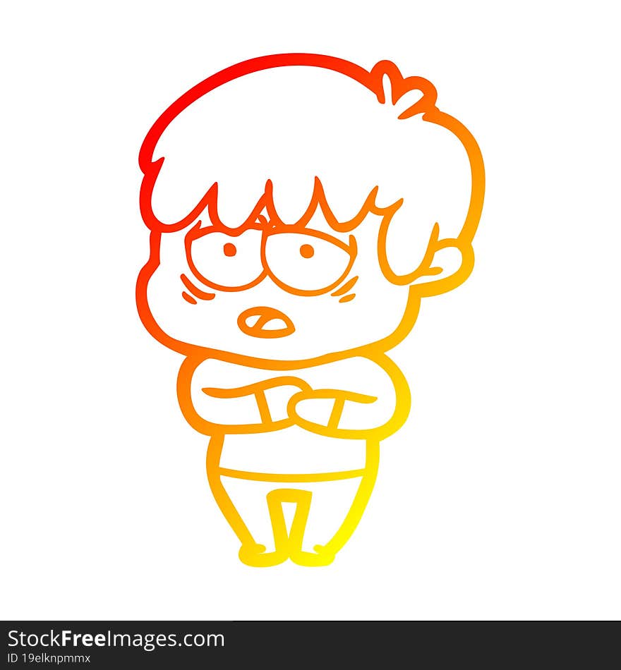 warm gradient line drawing cartoon exhausted boy