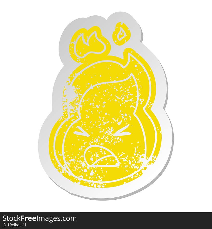 distressed old cartoon sticker kawaii cute fire flame. distressed old cartoon sticker kawaii cute fire flame