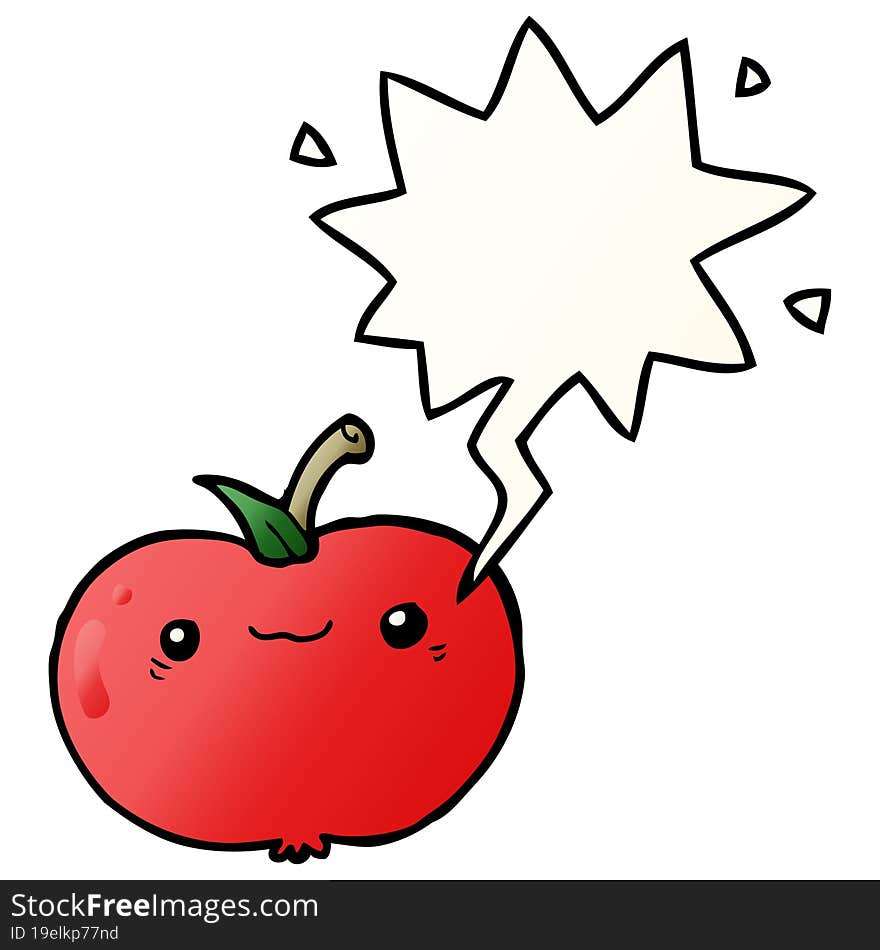 cartoon apple and speech bubble in smooth gradient style