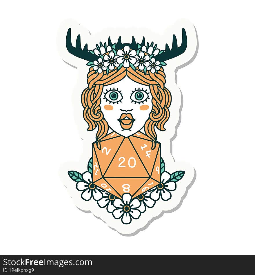 human druid with natural twenty dice roll sticker