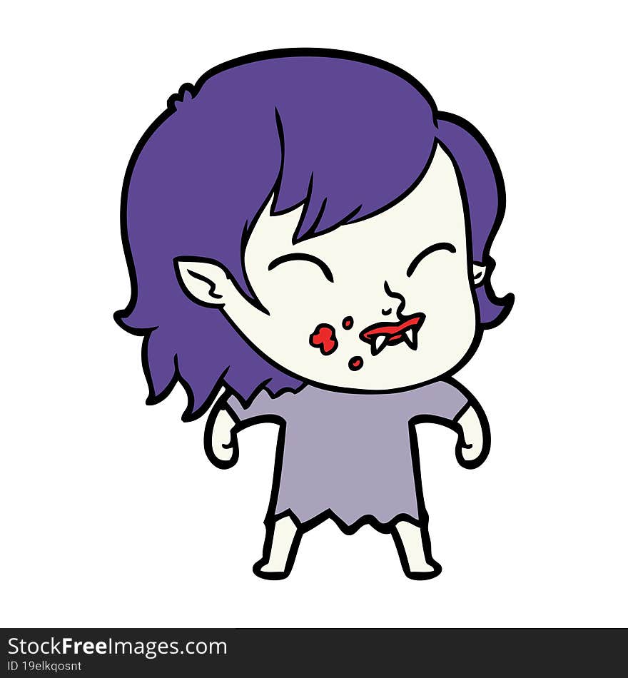 cartoon vampire girl with blood on cheek. cartoon vampire girl with blood on cheek