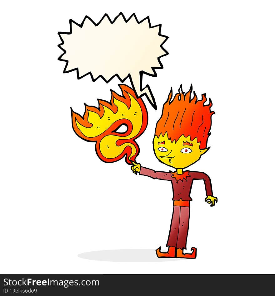 fire spirit cartoon with speech bubble