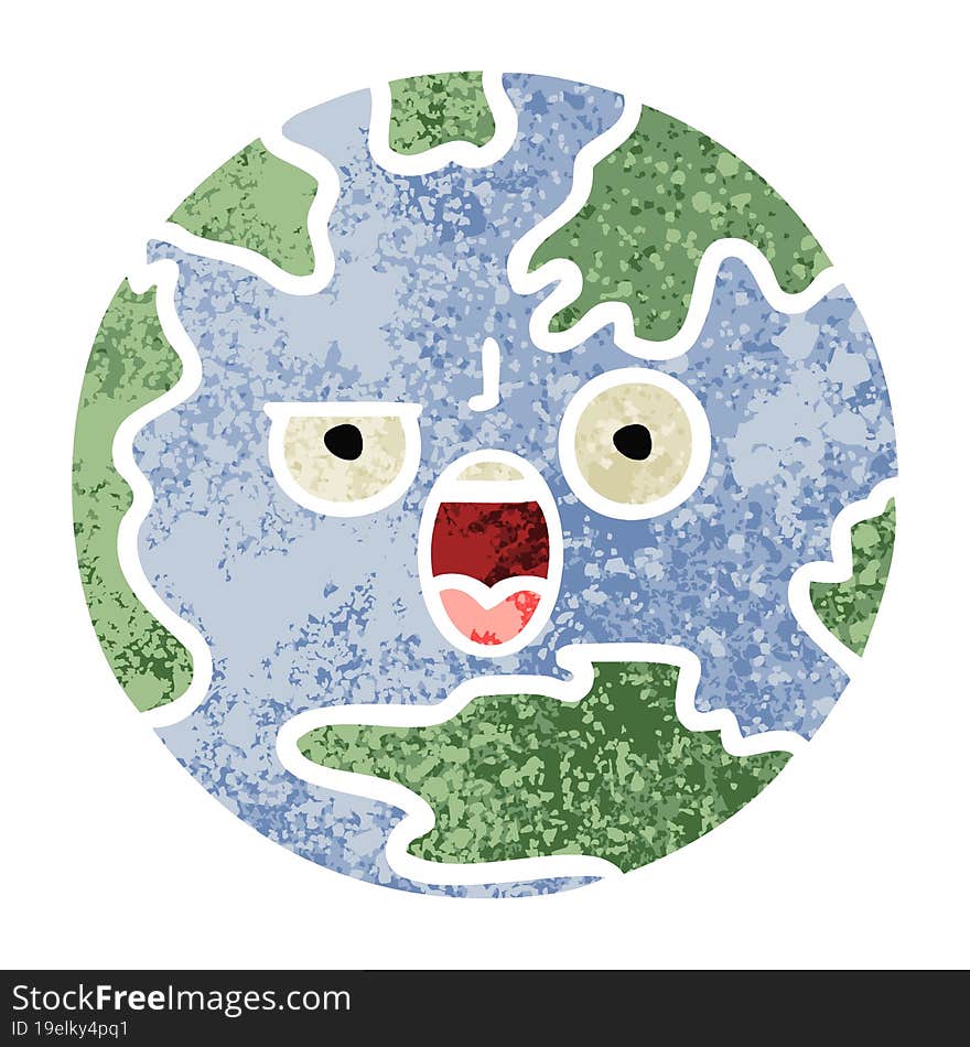 Retro Illustration Style Cartoon Planet Earth