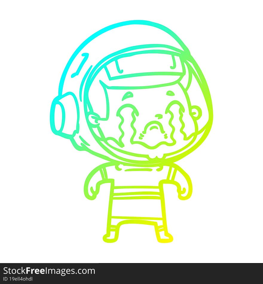 cold gradient line drawing of a cartoon crying astronaut