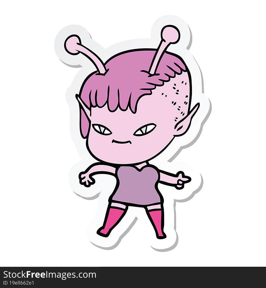 sticker of a cute cartoon alien girl