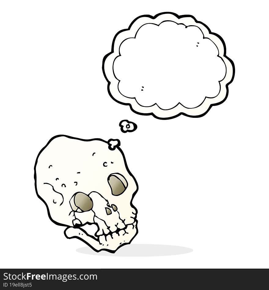 cartoon spooky skull with thought bubble