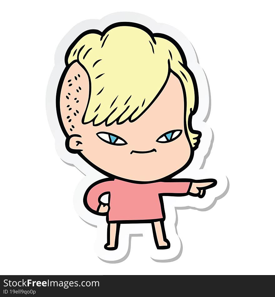 sticker of a cute cartoon girl with hipster haircut