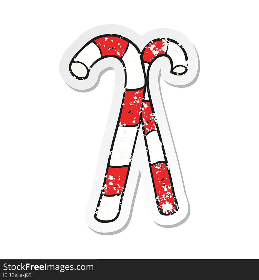 retro distressed sticker of a cartoon candy canes