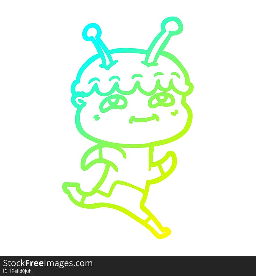 cold gradient line drawing friendly cartoon spaceman running