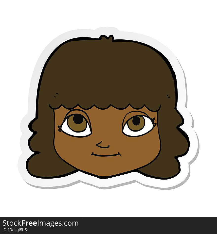 sticker of a cartoon happy female face