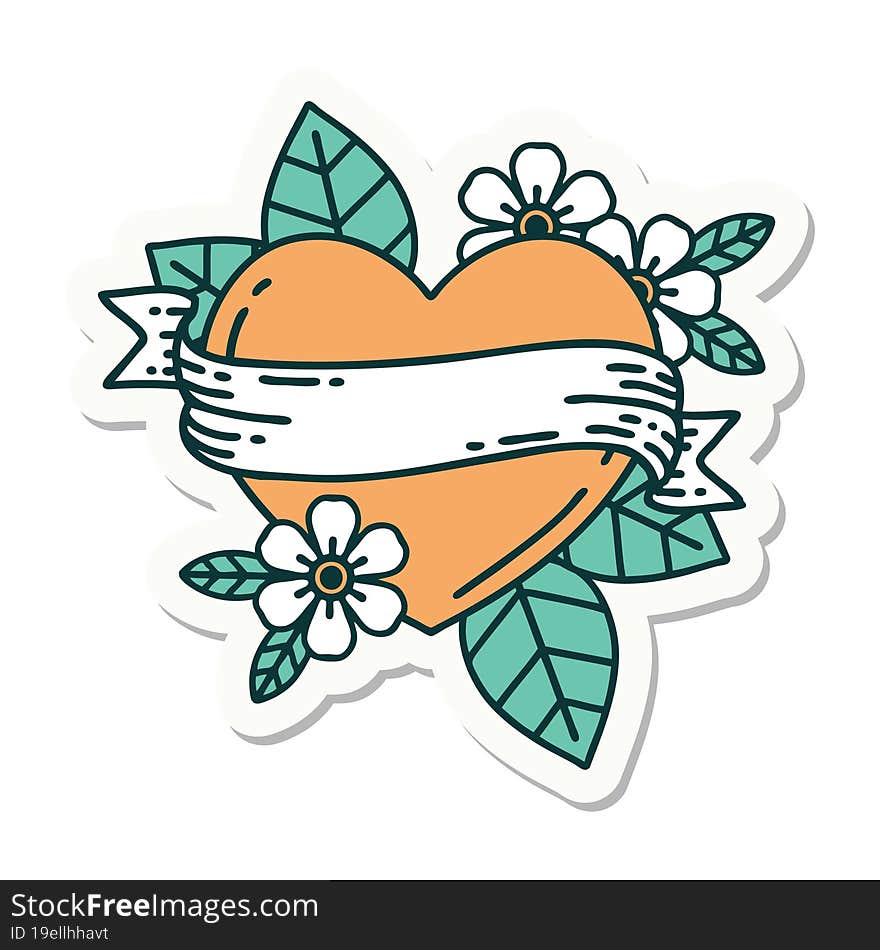 Tattoo Style Sticker Of A Heart And Banner