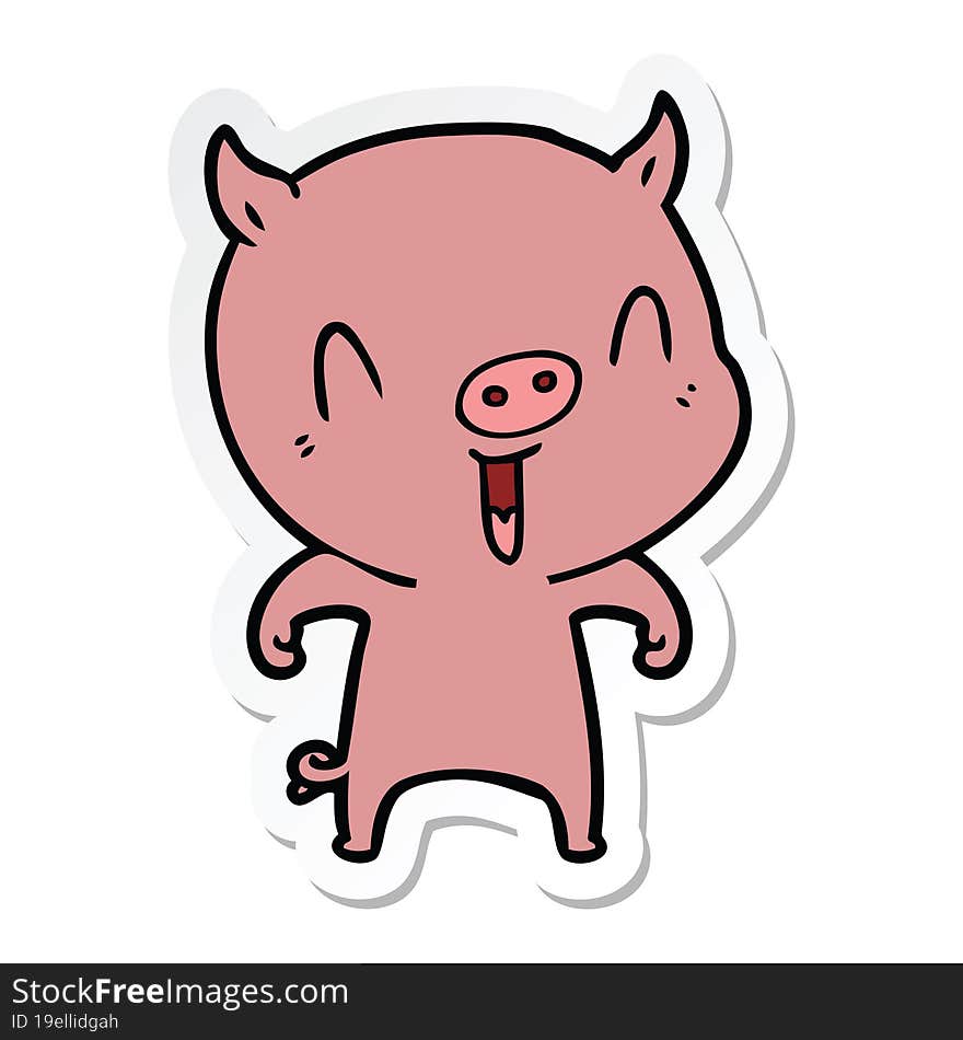 Sticker Of A Happy Cartoon Pig