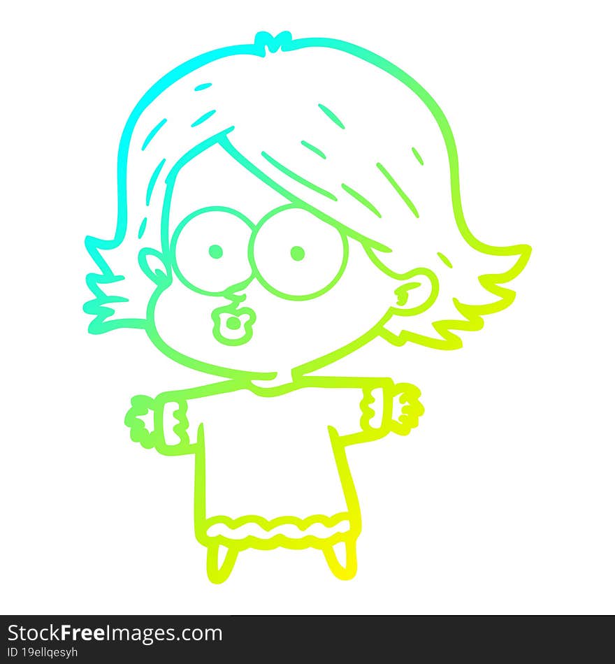 cold gradient line drawing cartoon girl pouting