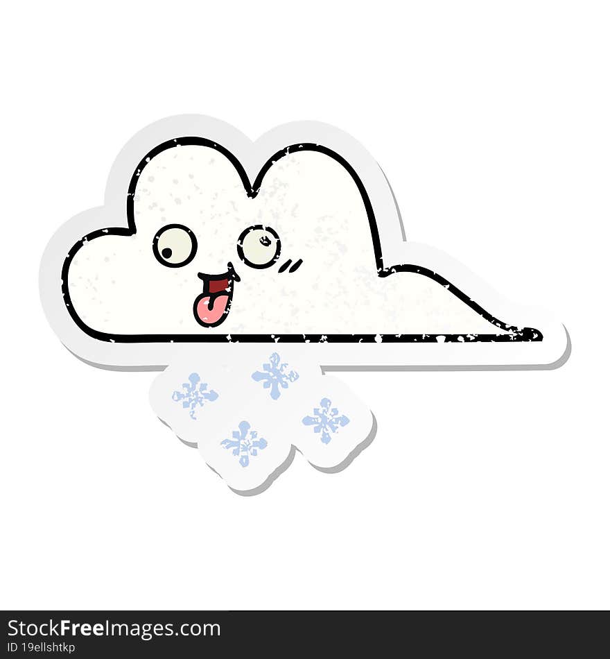 Distressed Sticker Of A Cute Cartoon Snow Cloud