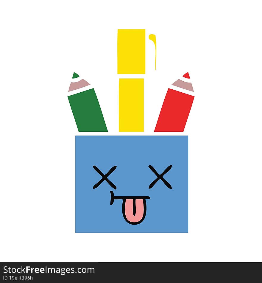 flat color retro cartoon of a pencil pot