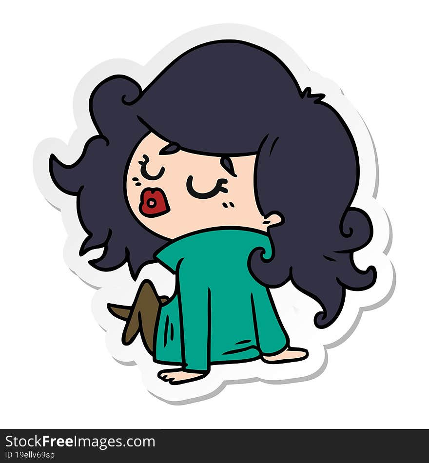 sticker cartoon of cute kawaii girl