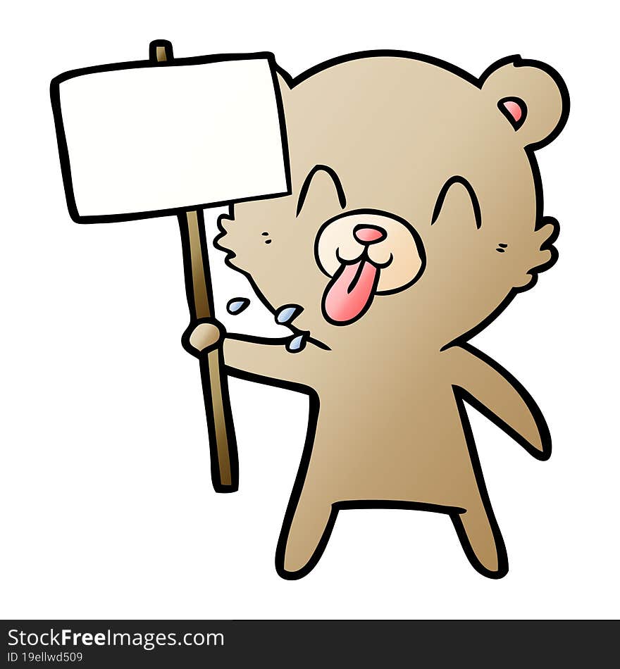 rude cartoon bear with protest sign. rude cartoon bear with protest sign