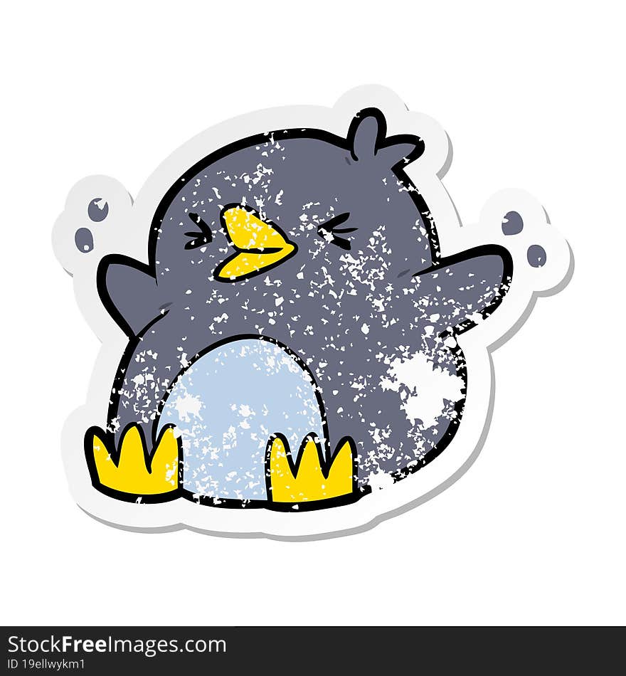 distressed sticker of a cartoon penguin