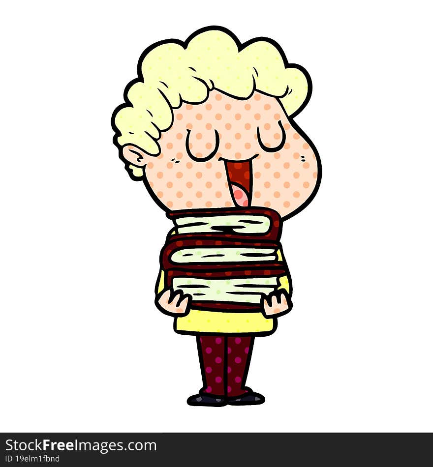 laughing cartoon man with books. laughing cartoon man with books