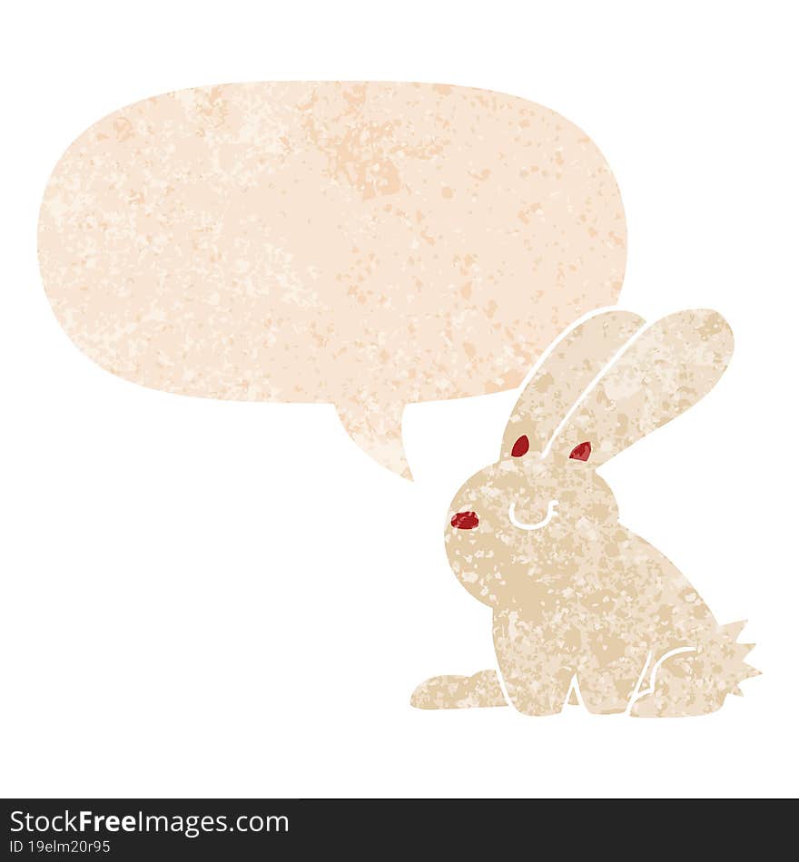 Cartoon Rabbit And Speech Bubble In Retro Textured Style