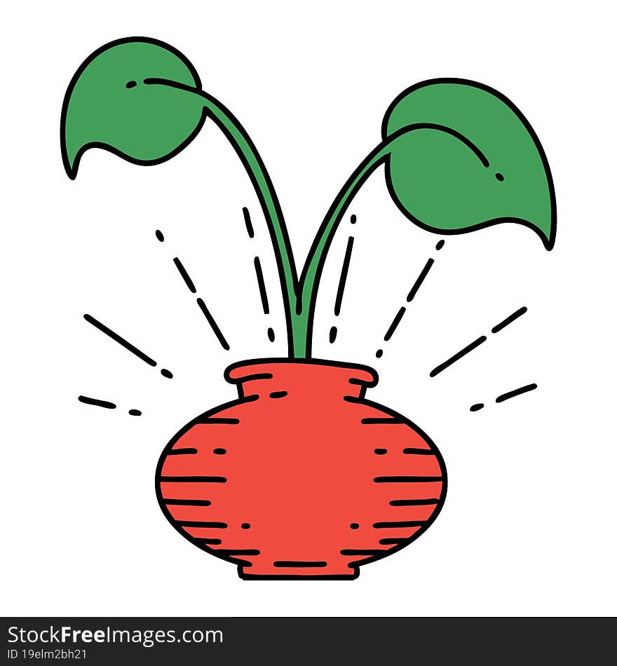 illustration of a traditional tattoo style houseplant in vase