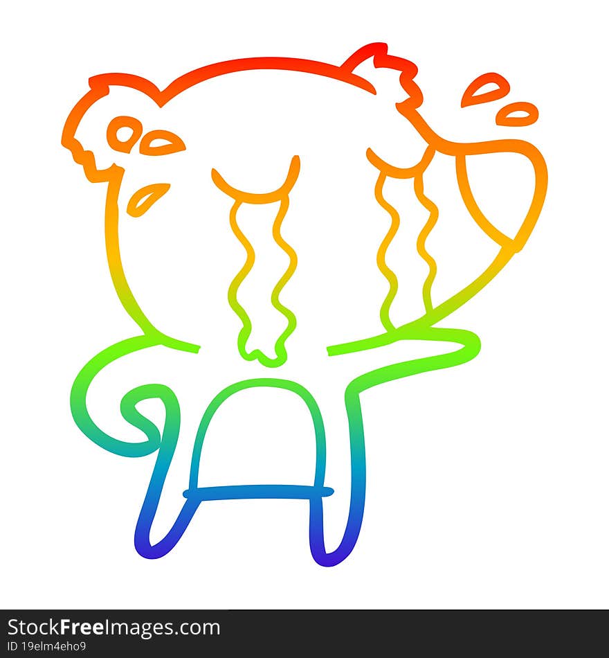 rainbow gradient line drawing cartoon crying bear