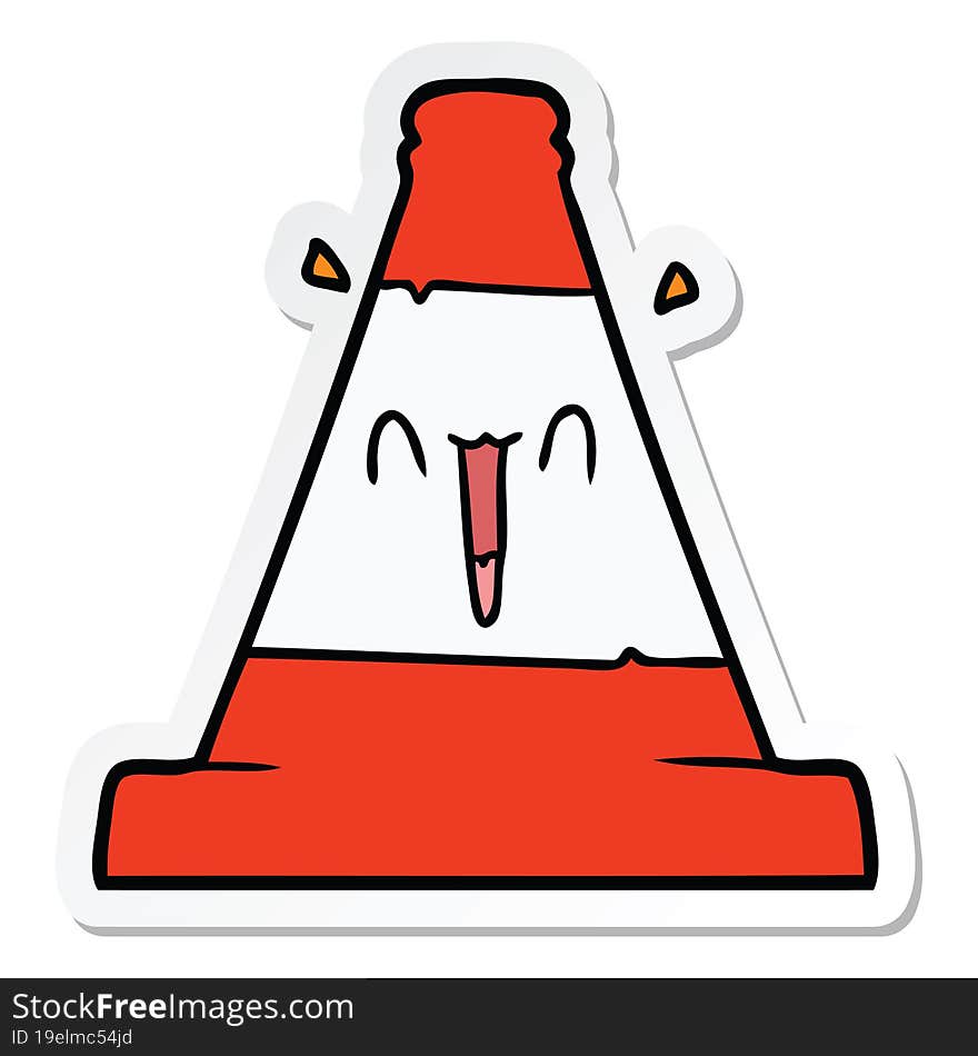 sticker of a cartoon road traffic cone