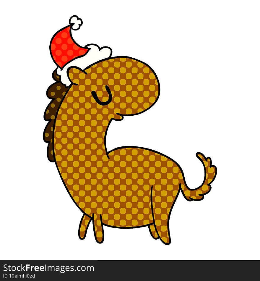 hand drawn christmas cartoon of kawaii horse