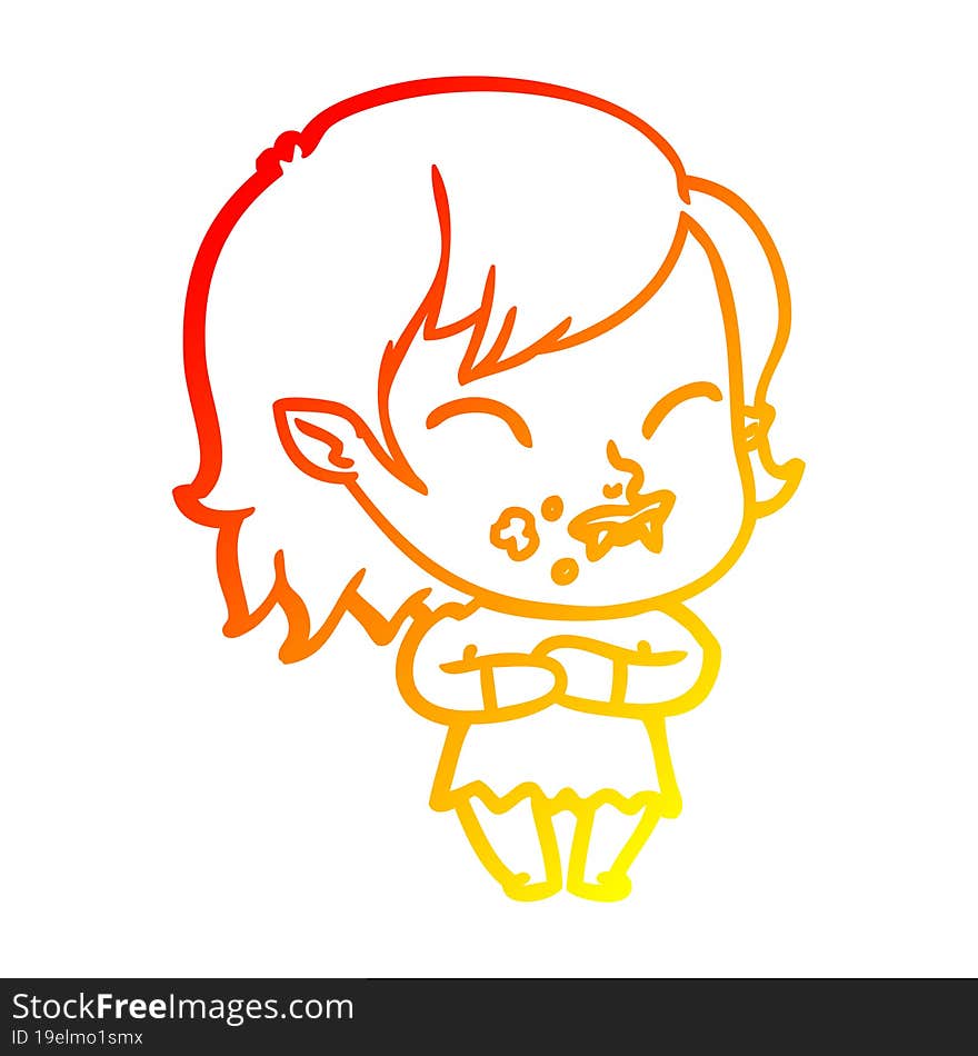 warm gradient line drawing cartoon vampire girl with blood on cheek