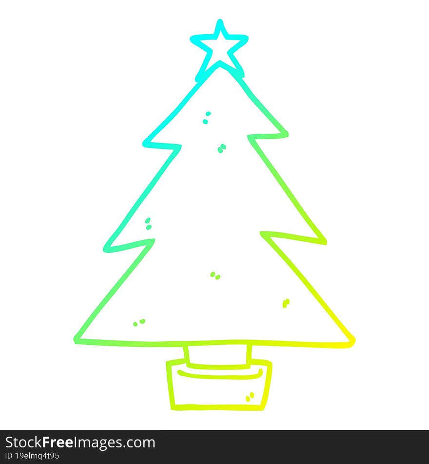 Cold Gradient Line Drawing Cartoon Christmas Tree