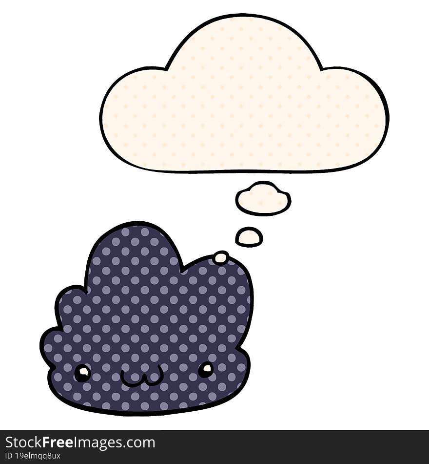 cute cartoon cloud and thought bubble in comic book style