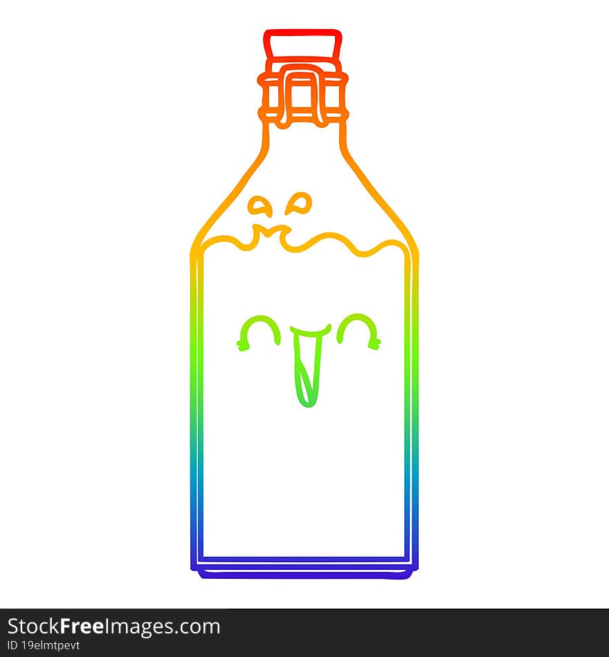 rainbow gradient line drawing cartoon old juice bottle