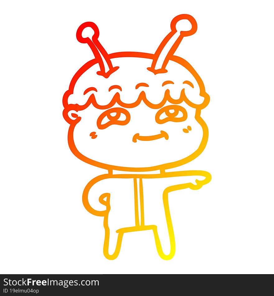 warm gradient line drawing friendly cartoon spaceman pointing